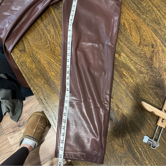 Abercrombie & Fitch Vegan Leather 90’s Straight Criss Cross Waist Pant Brown - Picture 7 of 7